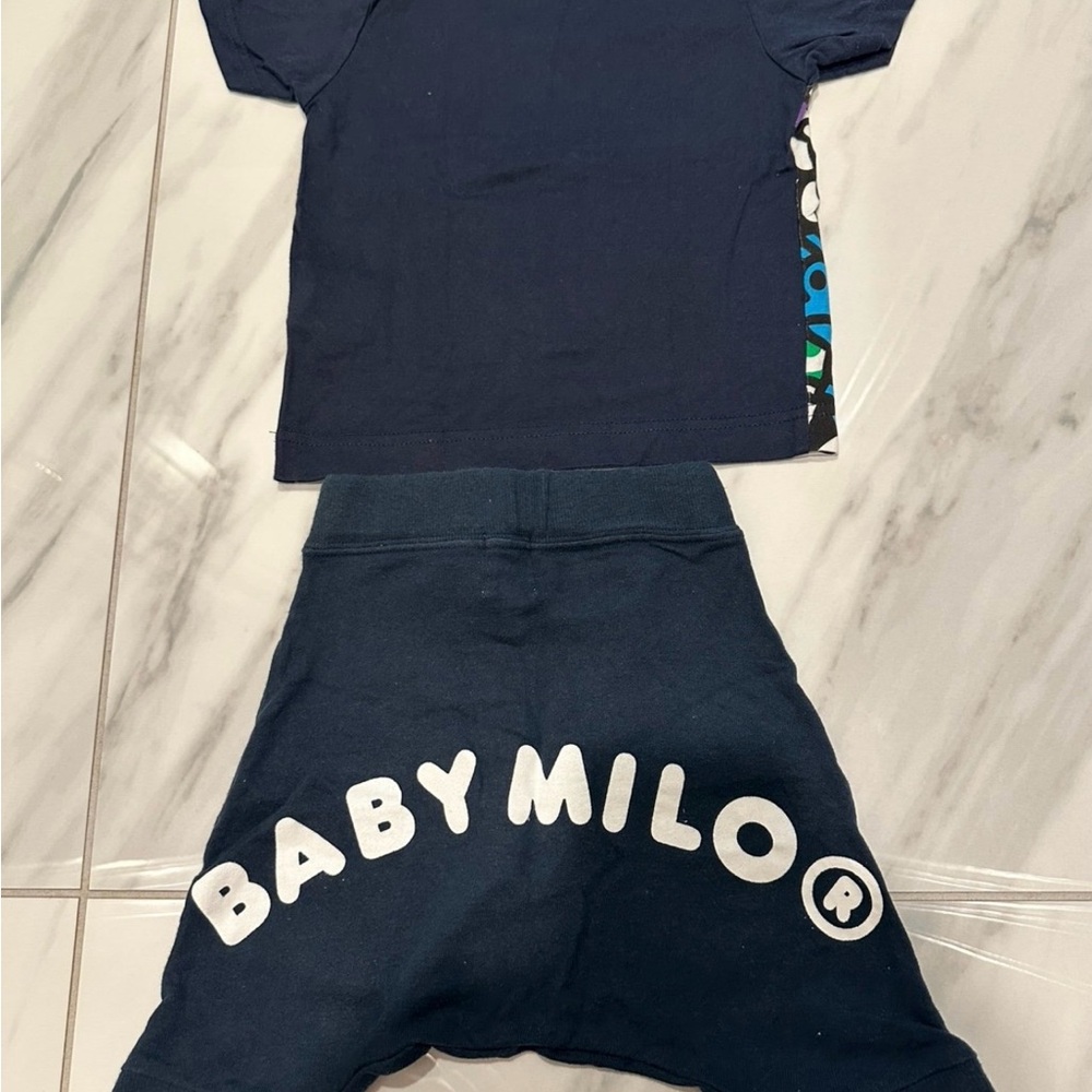 Bape Kids Colorful Graphic Tee and Navy Shorts Set - Picture 2 of 10